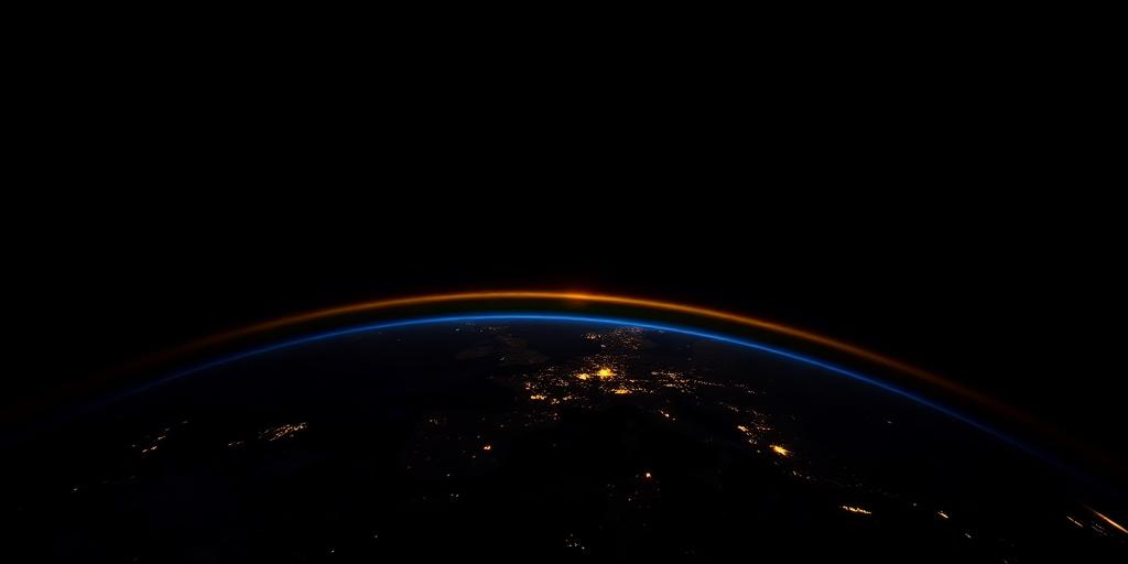 Europe seen from space at dusk with city lights and a warm sunset line